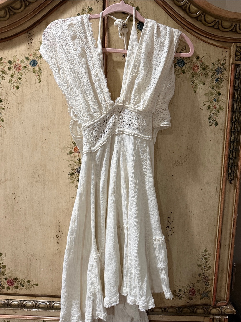 Free People Ivory Crochet-Trim Mini Dress